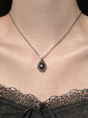 Gothic black and silver dainty pendant necklace